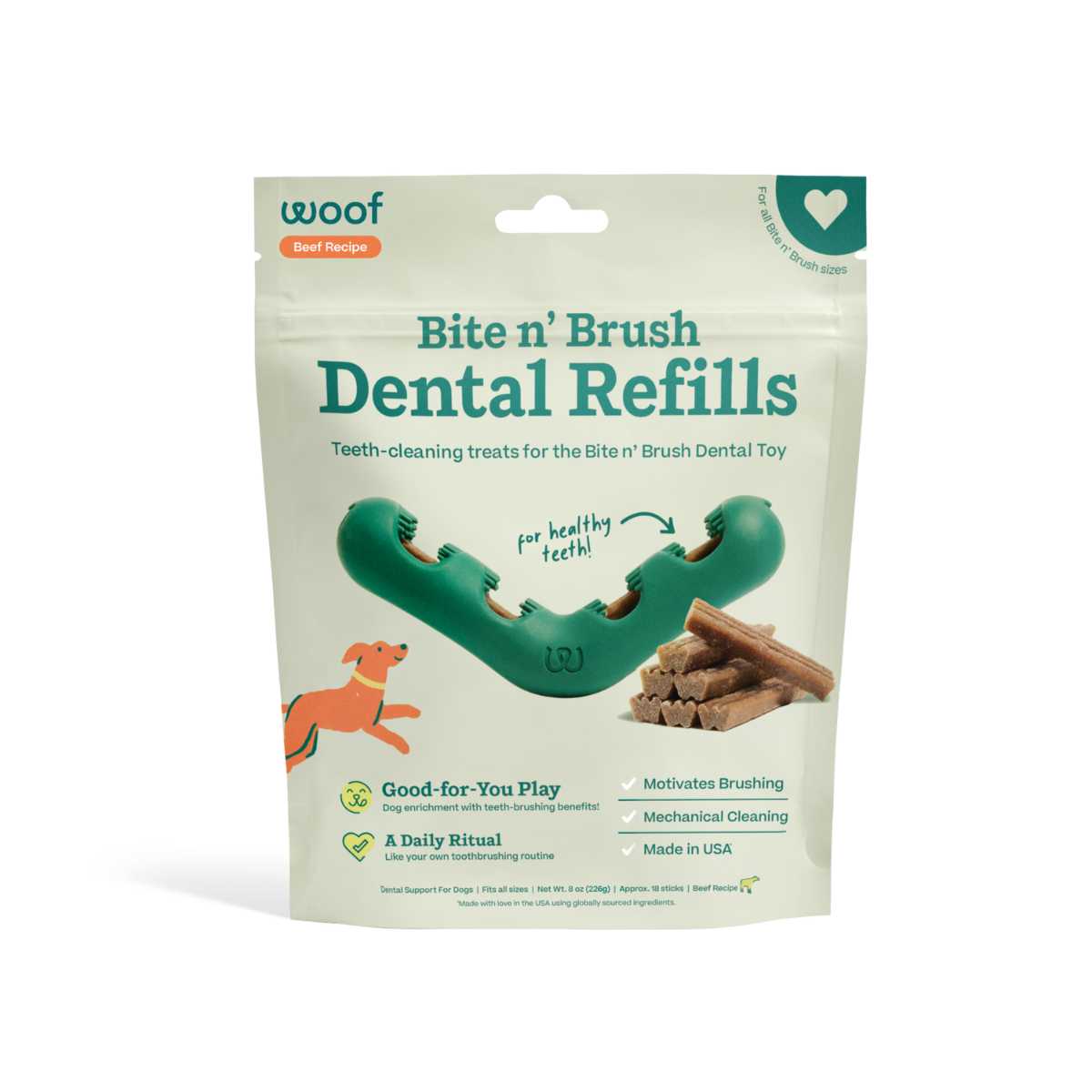 Woof Brush N Bite Dental Refill Beef 18ct