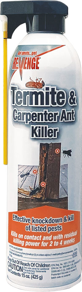 Front view of a Revenge Termite & Carpenter Ant Killer aerosol can, 15 oz.