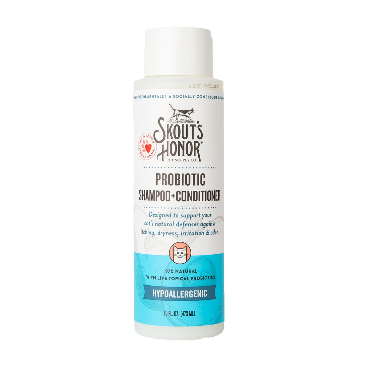 Skout's Honor Cat Probiotic Shampoo+Conditioner Fragrance Free-16 oz Bottle