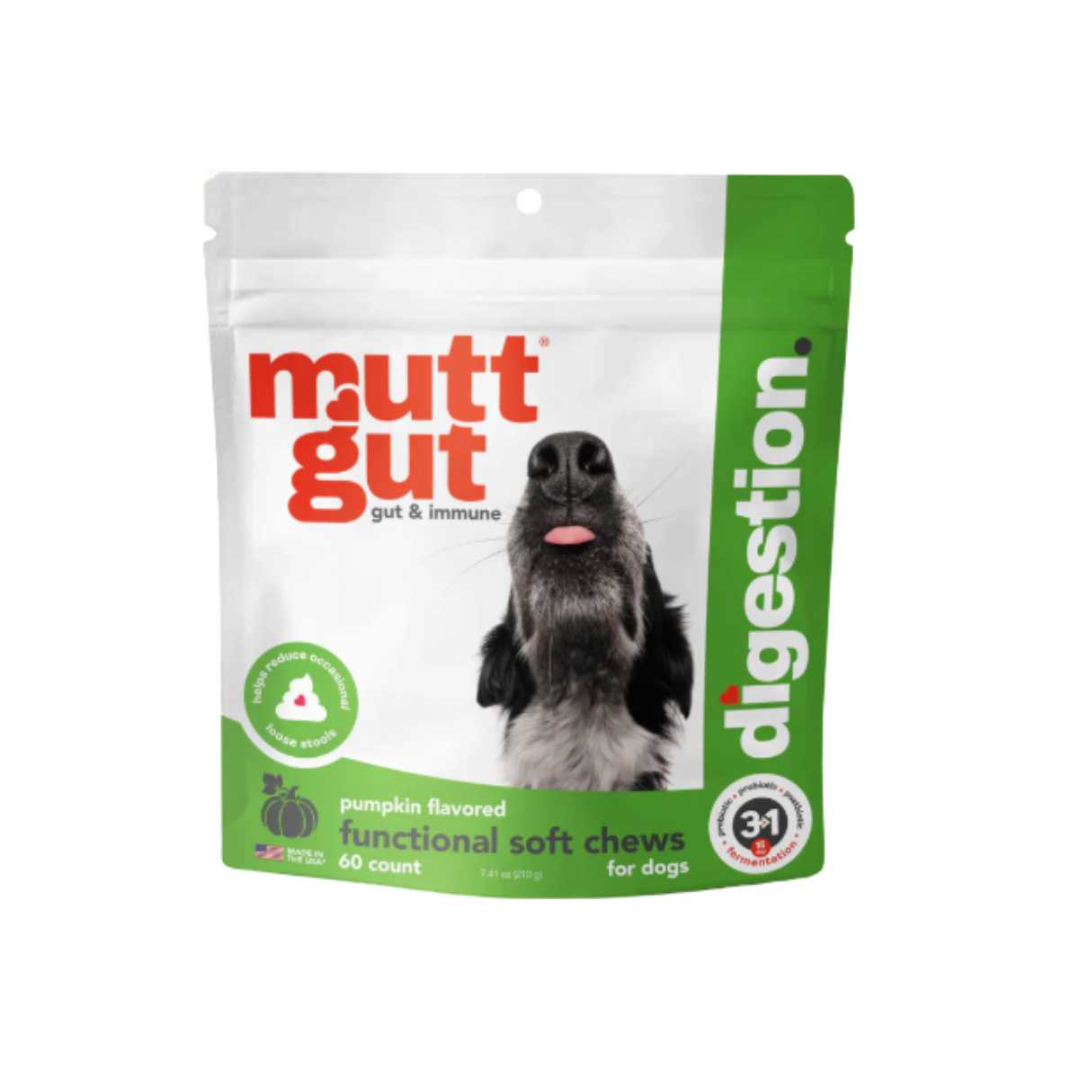 Mutt Gut Digestion -Pumpkin Flavored Soft Chews for Dogs-60 ct Bag