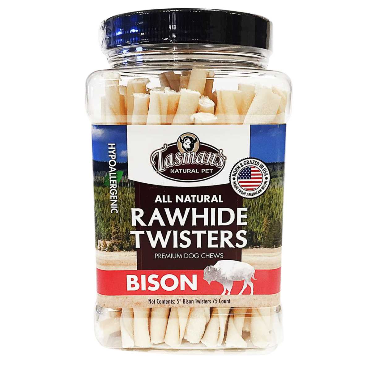 Tasman's Bison Rawhide Chews Twisted Bison Rawhide Chews Jar- 75 ct