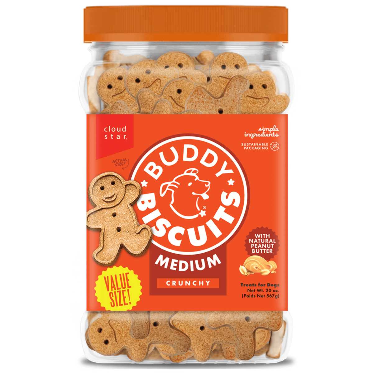 Cloud Star Crunchy Medium Dog Treats, Peanut Butter, 20 oz. Jar