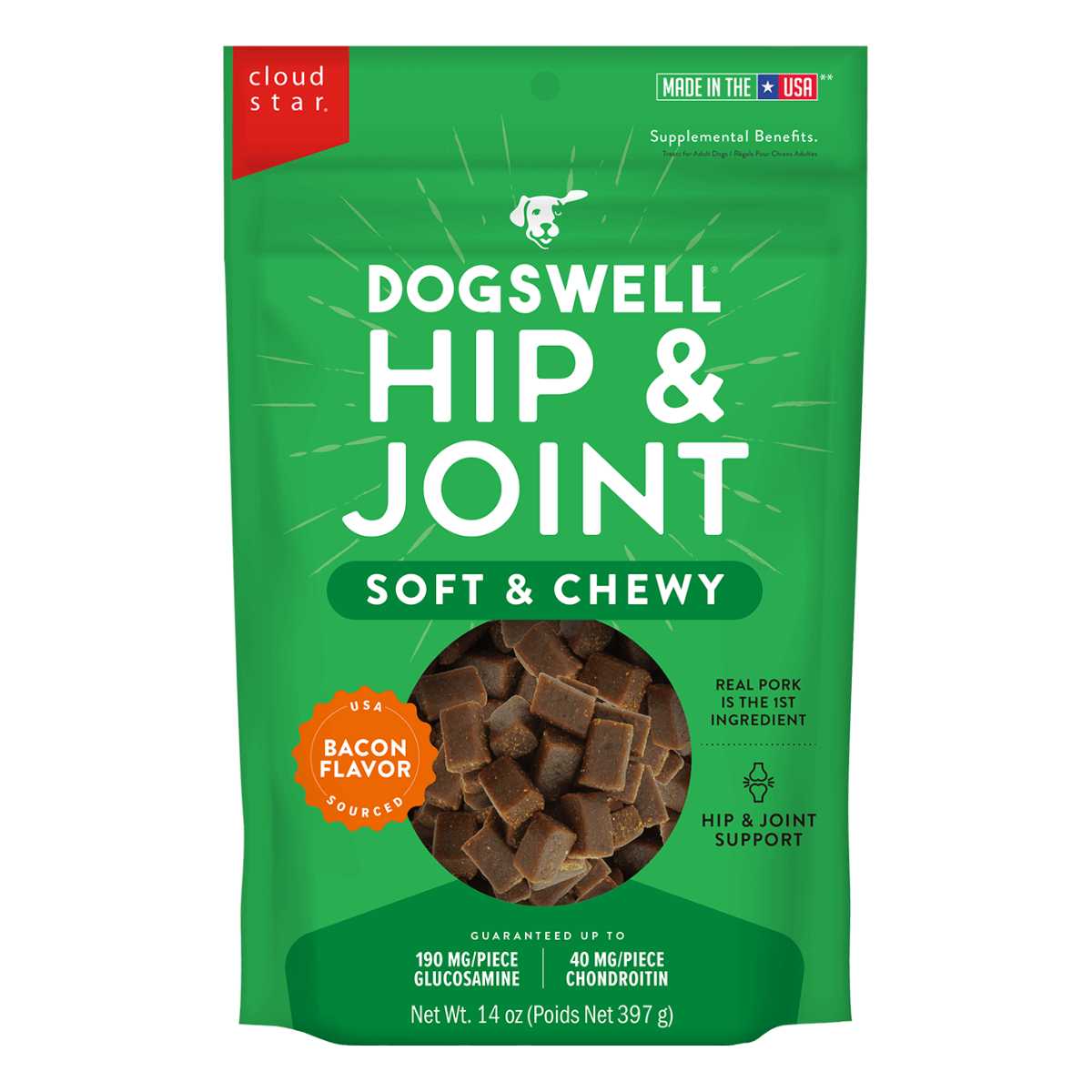 Dogswell Hip & Joint Grain Free Soft & Chewy Bacon-14 oz Bag