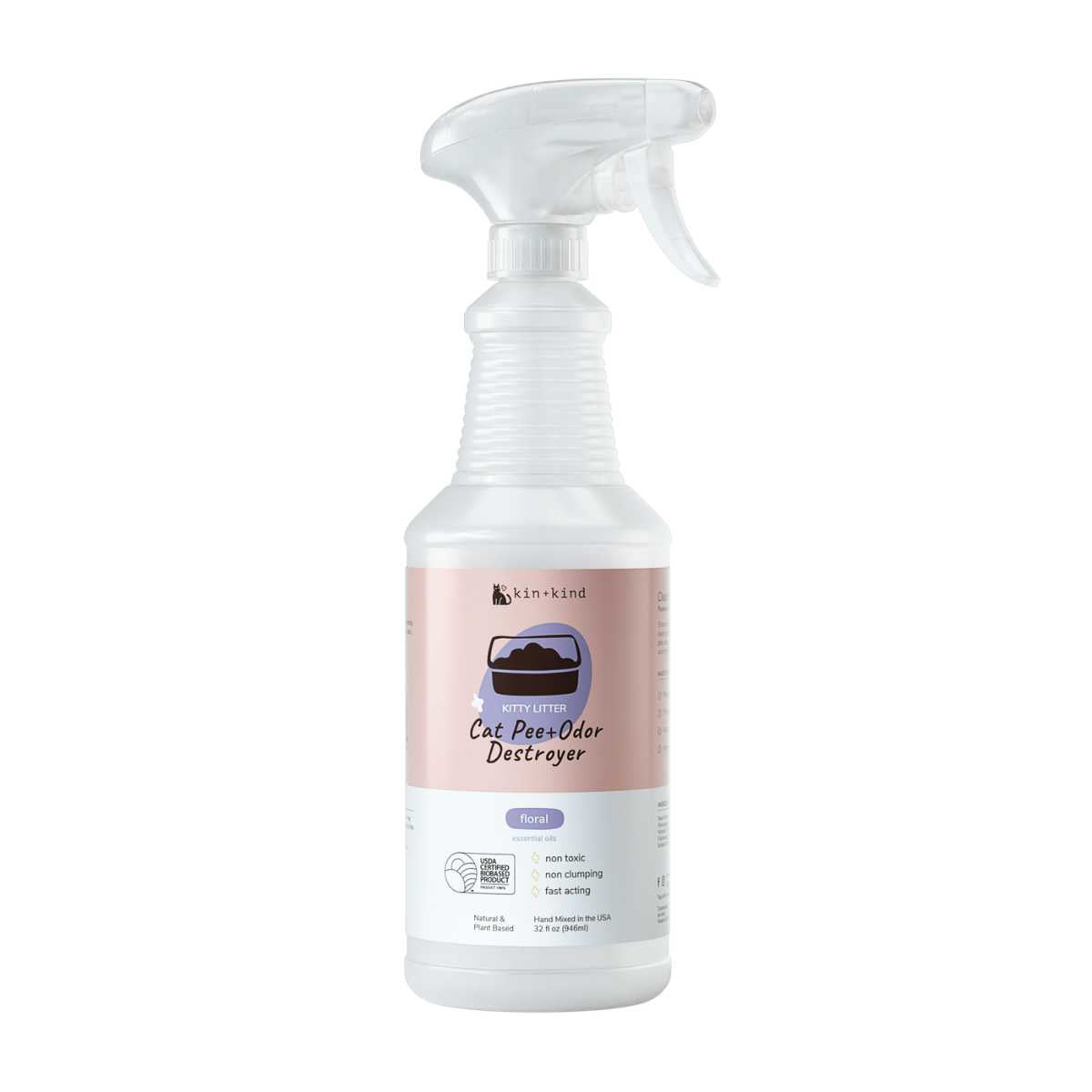 Kin & Kind Cat Pee & Odor Destroyer (Kitty Litter) Floral-32 oz Bottle