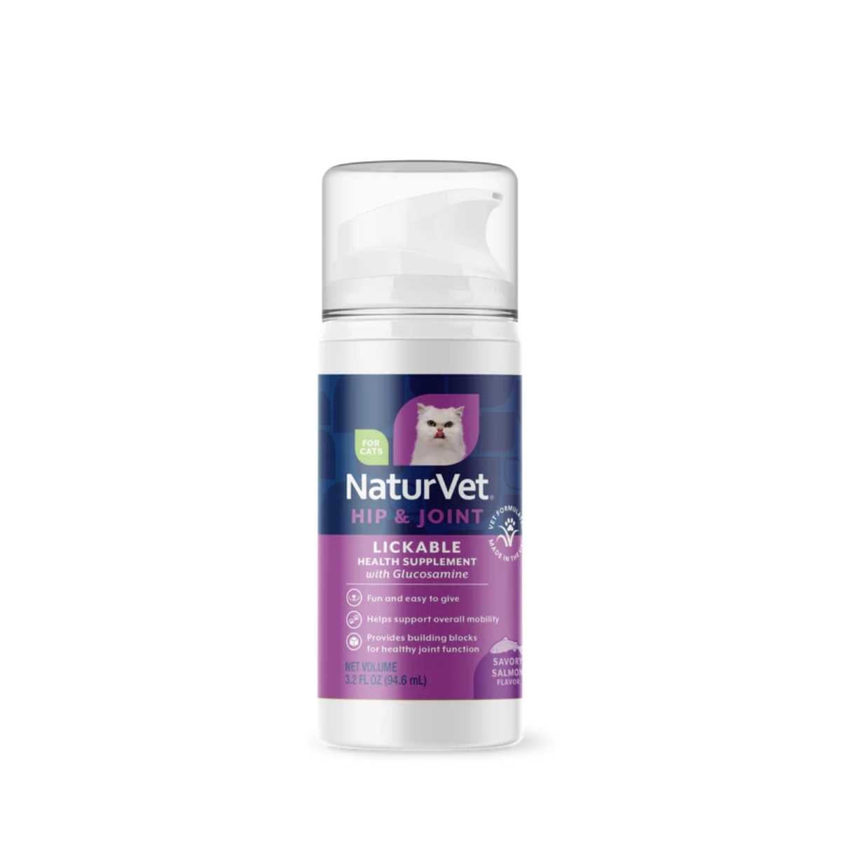 Naturvet Hip and Joint Lickable Health Supplement with Glucosamine for Cats-3 oz Pump Bottle