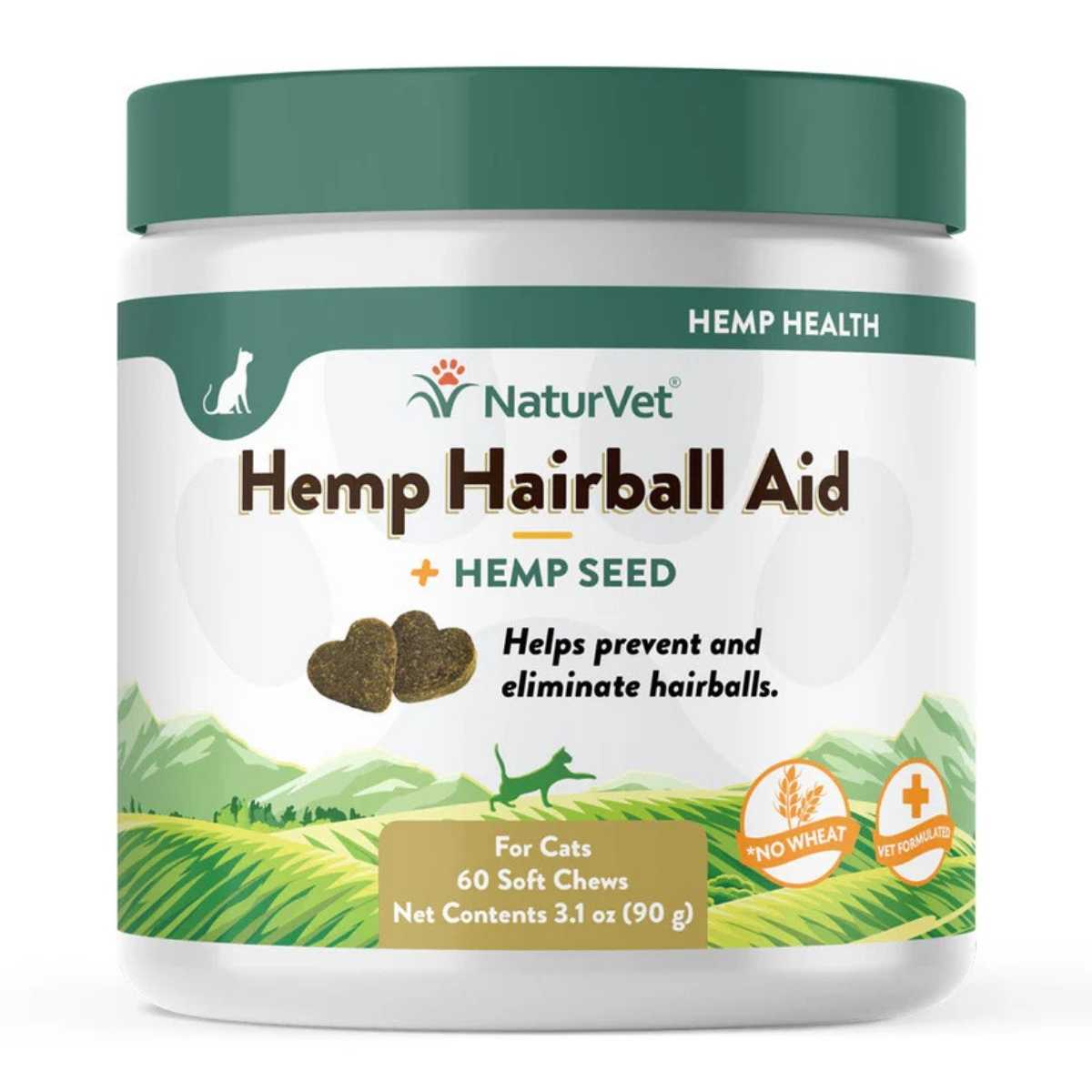 Naturvet Hemp Hairball Aid Soft Chews for Cats-60 ct Jar