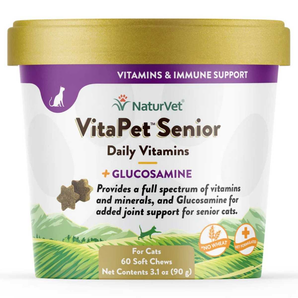 Naturvet VitaPetâ„¢ Senior + Glucosamine Soft Chews for Cats-60 ct Cup
