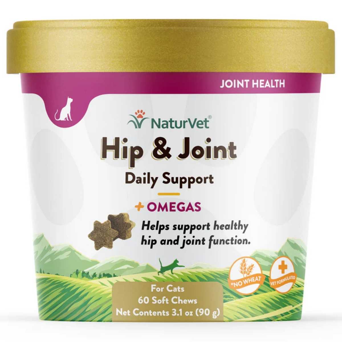 Naturvet Hip & Joint + Omegas Soft Chews for Cats-60 ct Cup