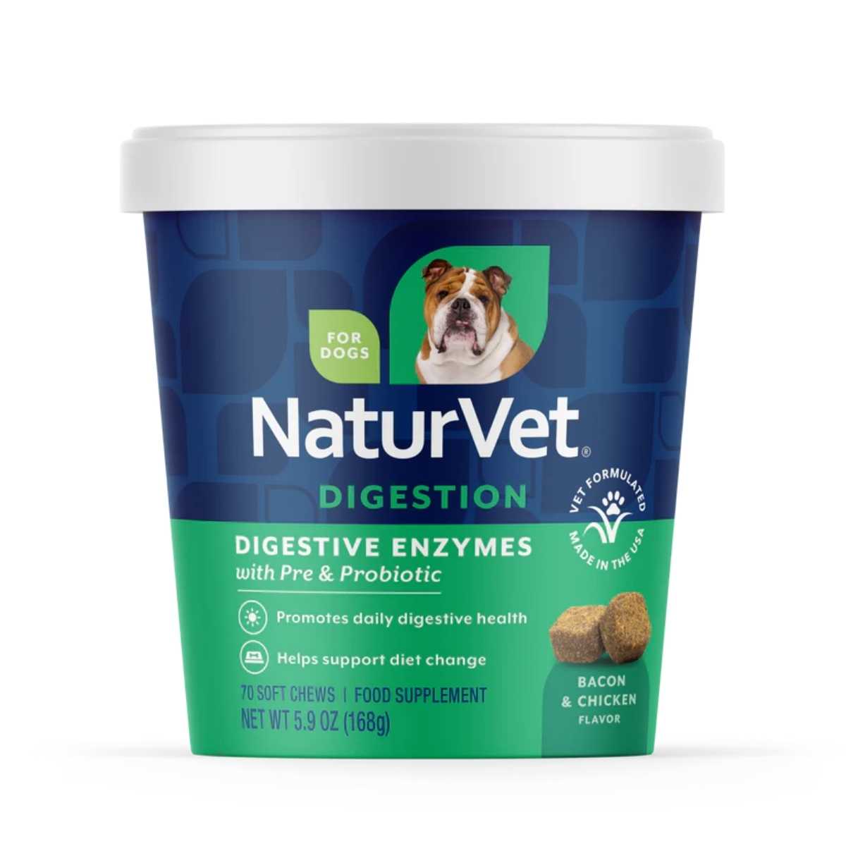 Naturvet Digestive Enzymes + Pre & Probiotic Soft Chews for Dogs-70 ct Cup