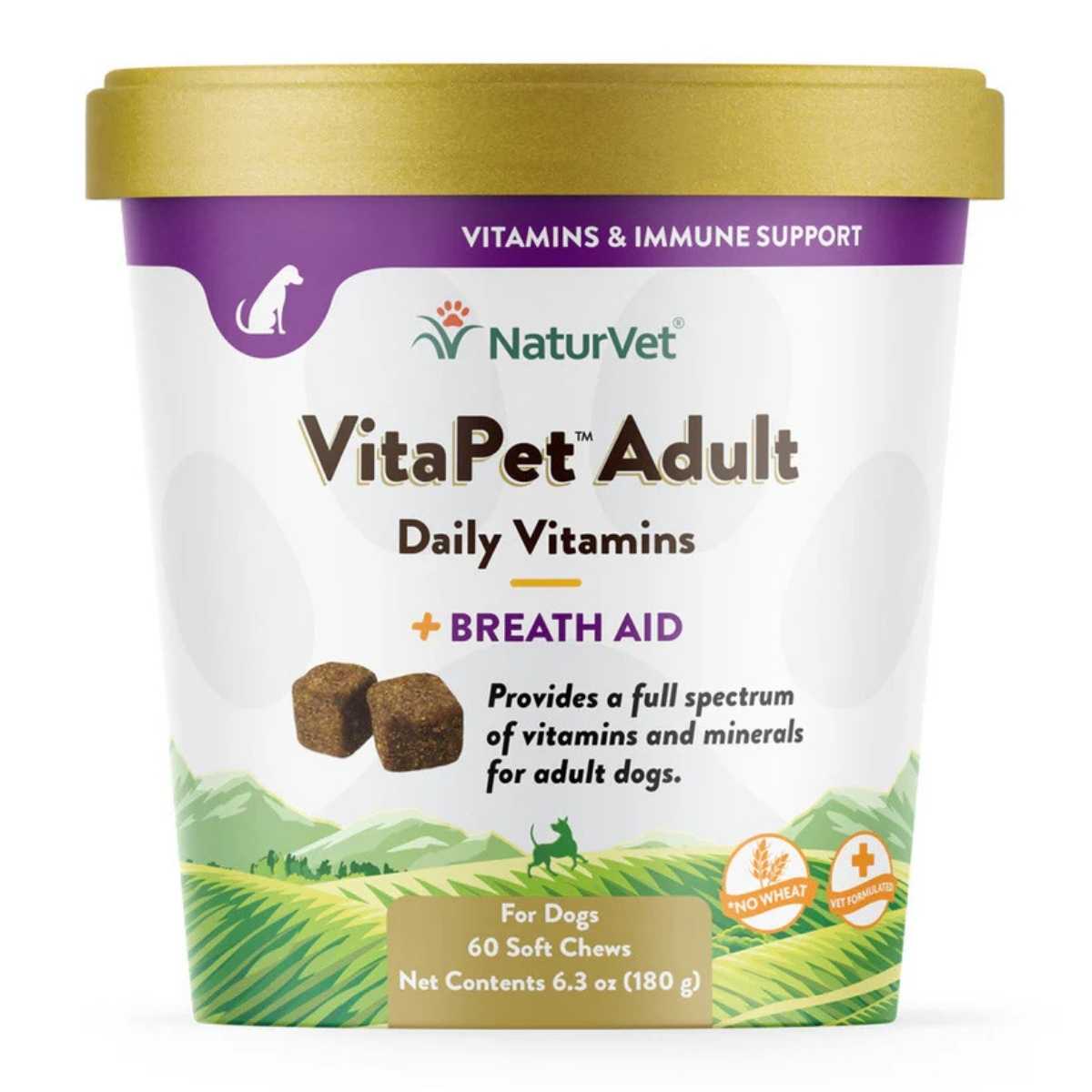 Naturvet VitaPetâ„¢ Adult + Breath Aid Soft Chews for Dogs-60 ct Cup