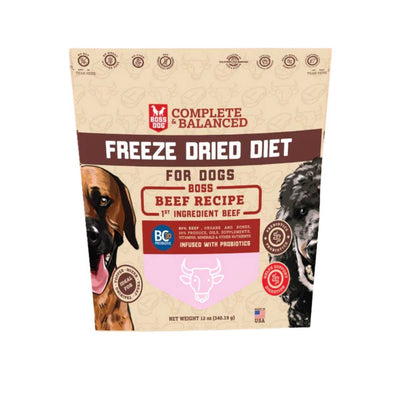 Front view of Boss Dog Complete & Balanced Freeze Dried Diet Beef Recipe package, 12 oz.