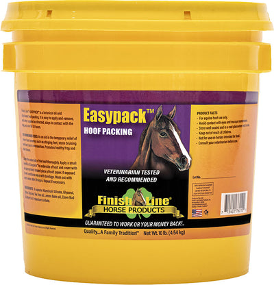 Yellow container of Finish Line Easypack Hoof Packing, 10 lb, front view, packaged product