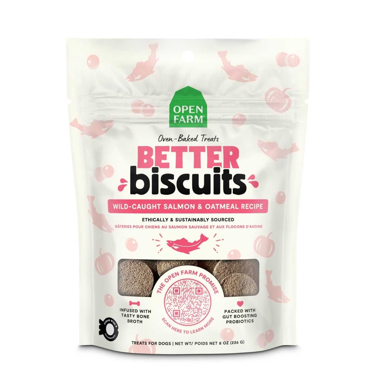 Open Farm Dog Better Biscuits Wild Caught Salmon & Oatmeal Treats-8 oz Bag