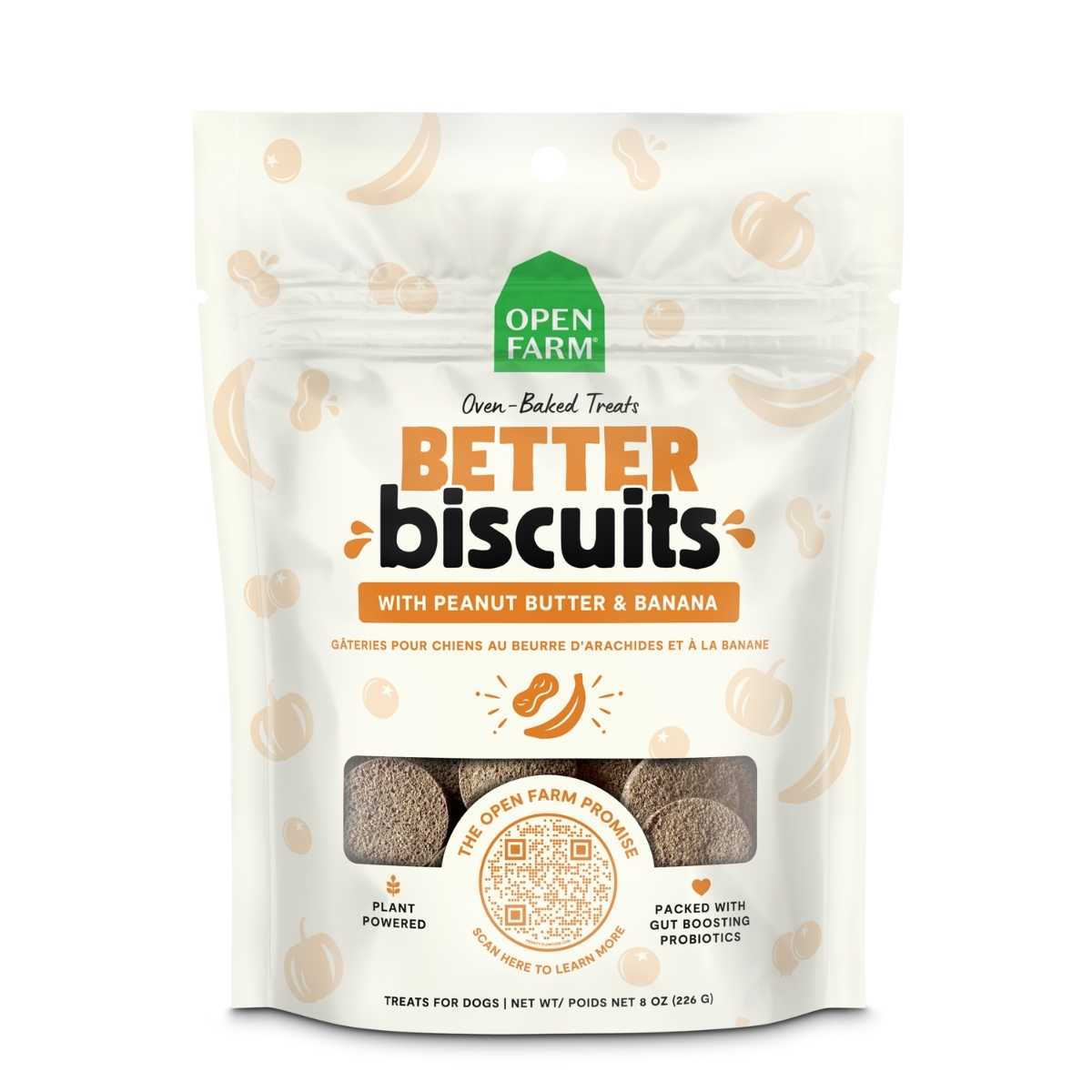 Open Farm Dog Better Biscuits Peanut Butter & Banana Treats-8 oz Bag