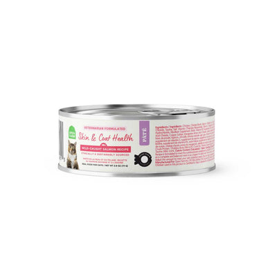 Front view of Open Farm cat food can labeled Skin & Coat Health Wild-Caught Salmon Recipe, 2.8 oz