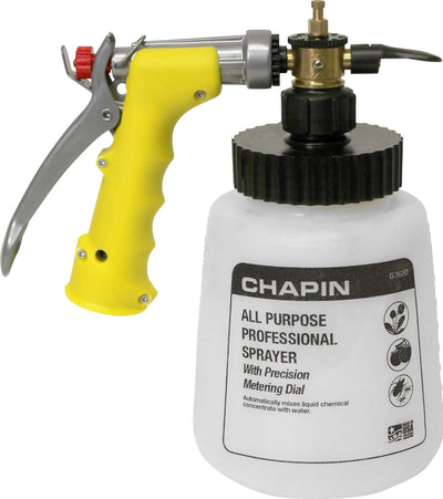 Chapin all-purpose professional sprayer with yellow handle and white container, front view, packaged product