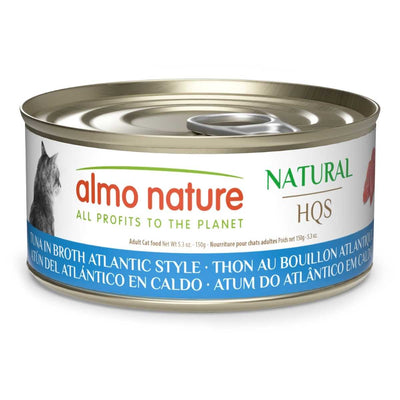 Front view of Almo Nature Natural HQS cat food can with tuna in Atlantic style broth, 5.3 oz.