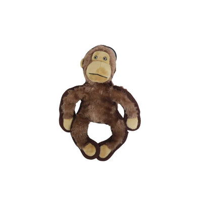 Front view of a brown plush monkey toy with tan face and hands, sitting upright.