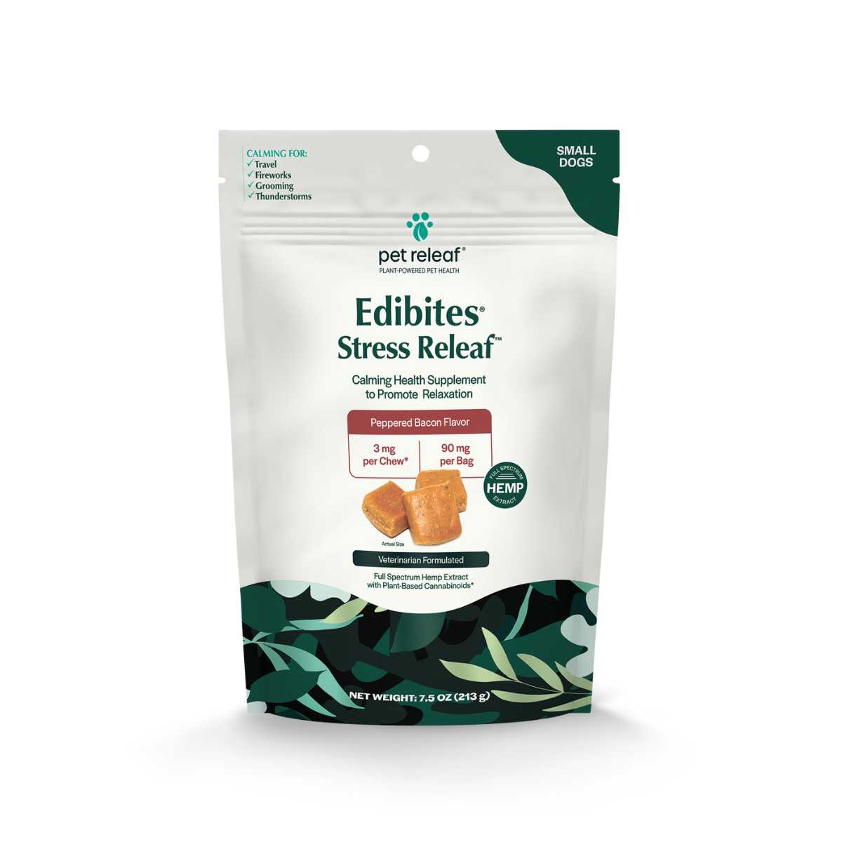 Pet Releaf Edibites Stress Releaf-Peppered Bacon 3 mg Chews for Small Dogs-7.5 oz Bag