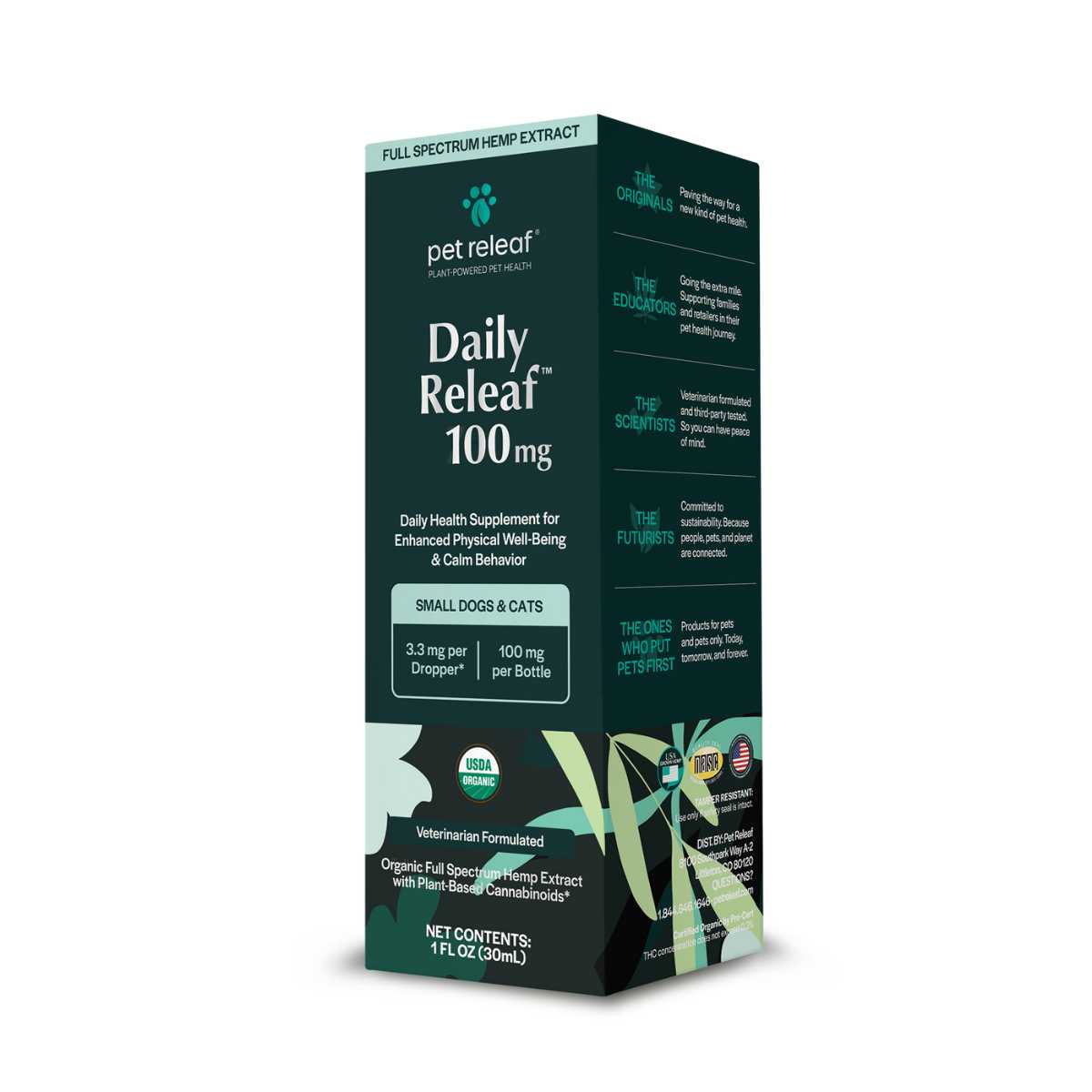 Pet Releaf Daily Releaf-Organic 100 mg Hemp Oil-1 oz Bottle