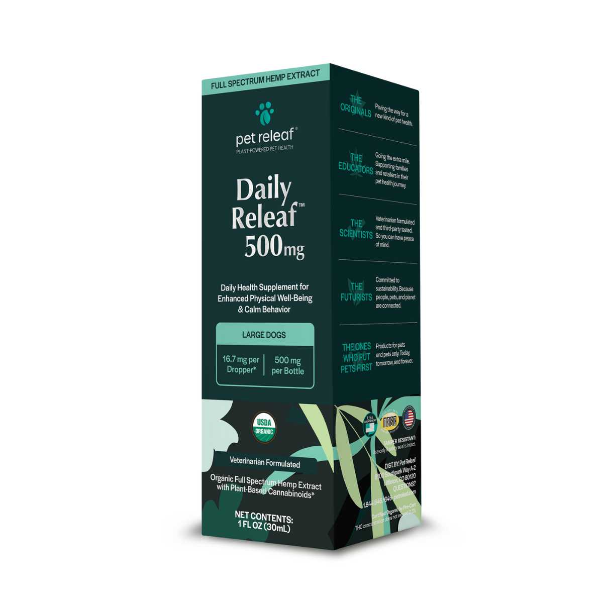 Pet Releaf Daily Releaf-Organic 500 mg Hemp Oil-1 oz Bottle