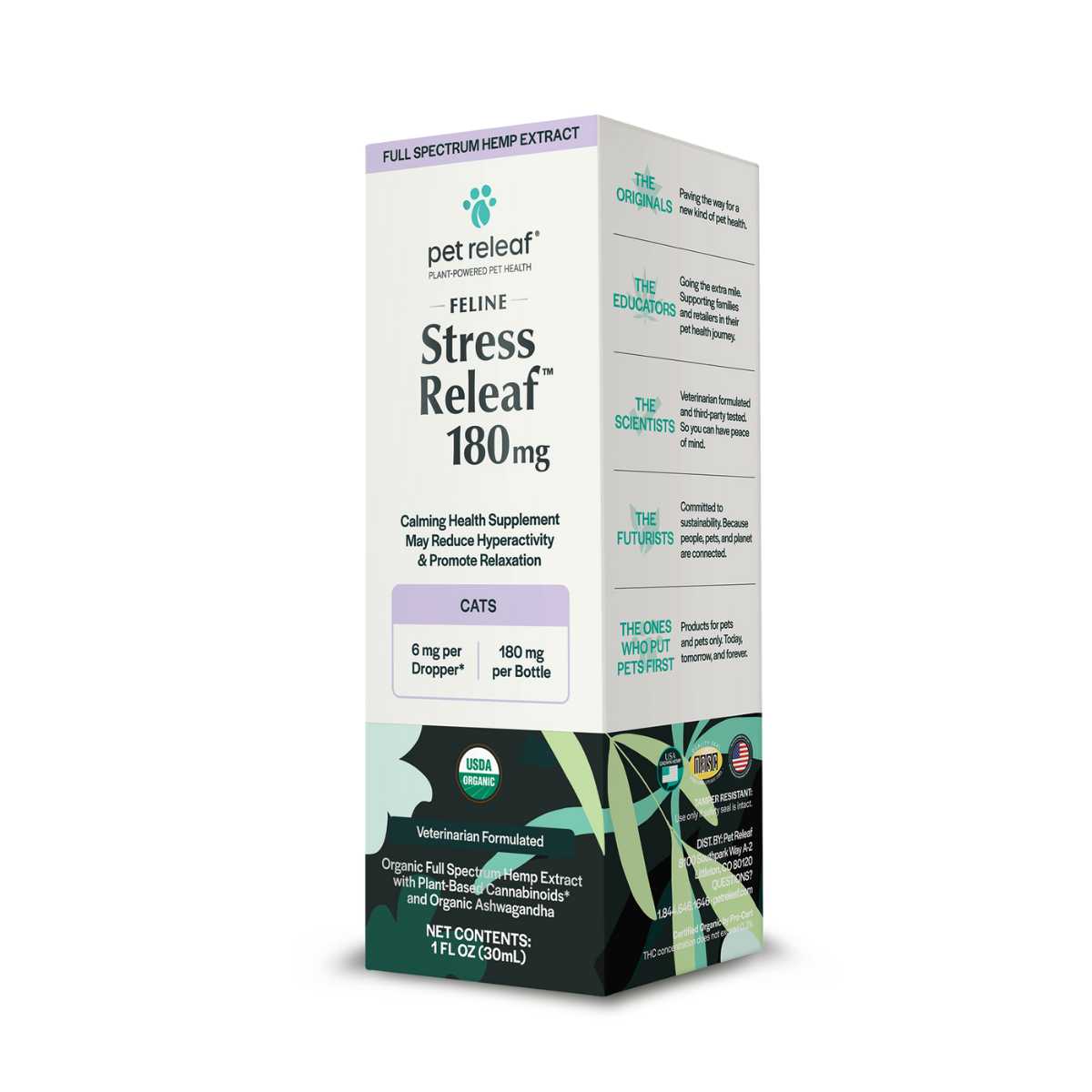 Pet Releaf Feline Stress Releaf Hemp Oil Organic 180 mg CBD- 1oz Bottle