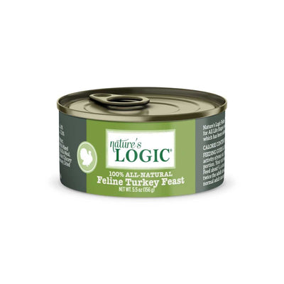 Front view of a Nature's Logic canned cat food can with green label and 5.5 oz size