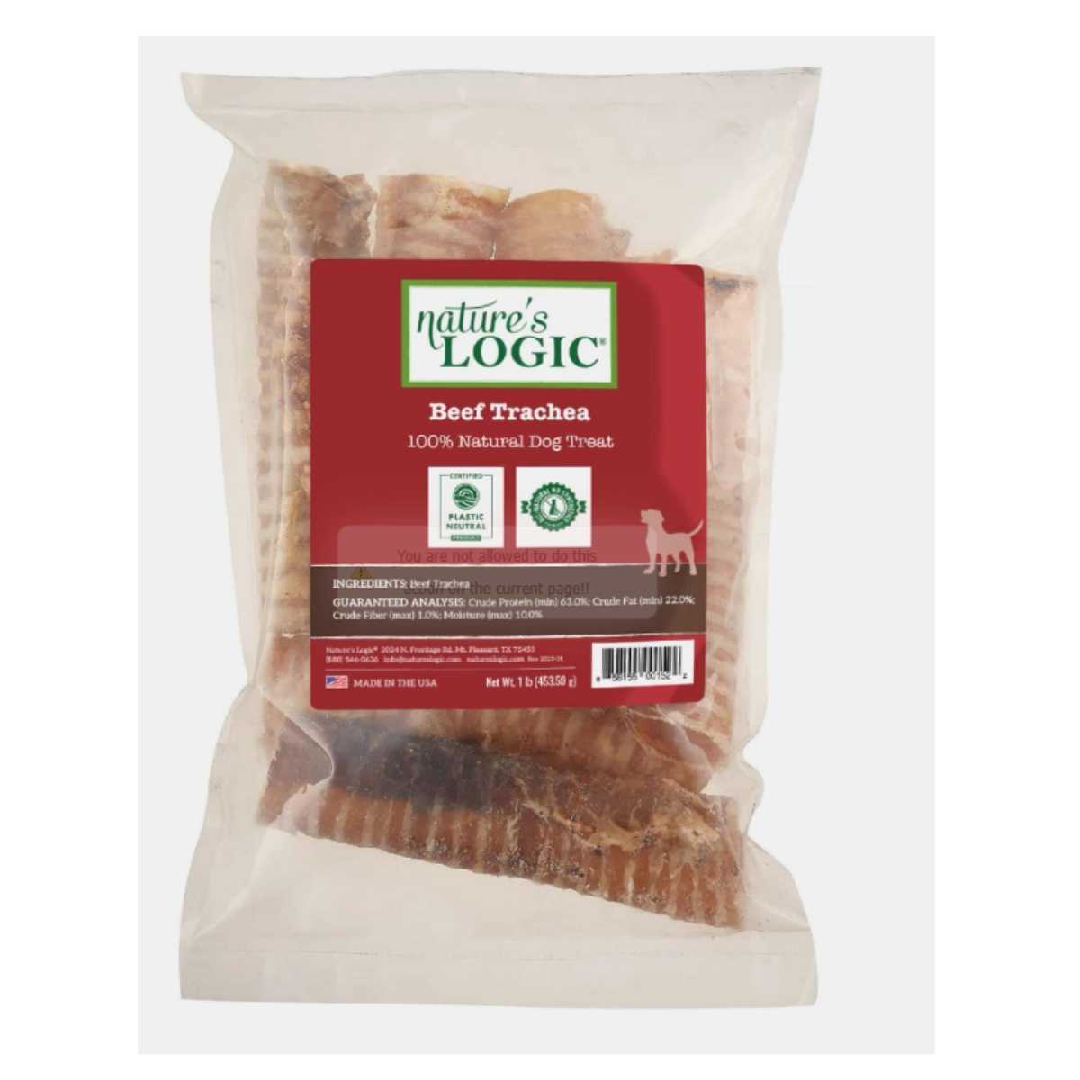 Nature's Logic Canine All Natural Beef Trachea Treat-1 lb Bag