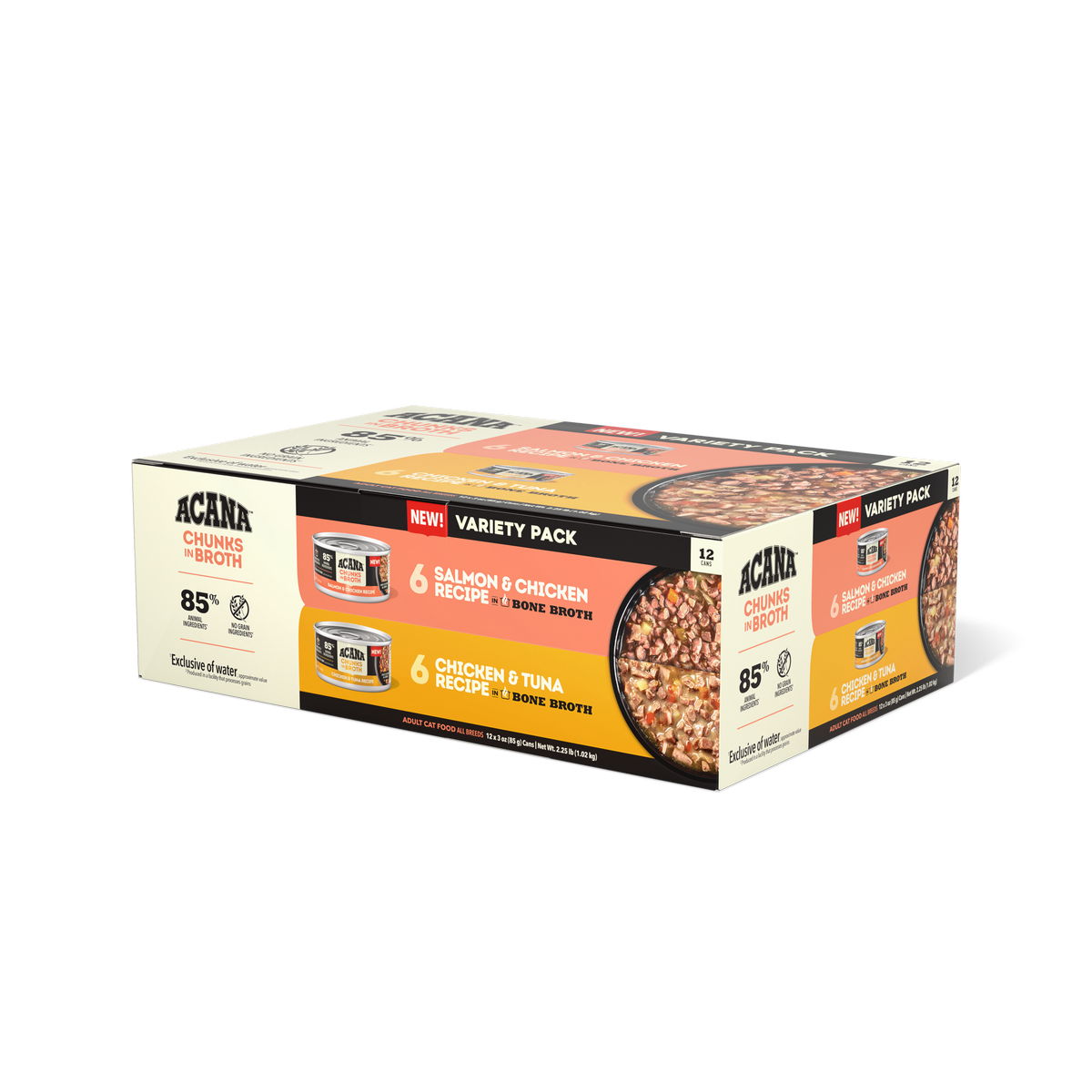 Acana Cat Wet Chunks Variety 3oz- 12 PK (6 x Salmon/Chicken  & 6 x Chicken/Tuna )