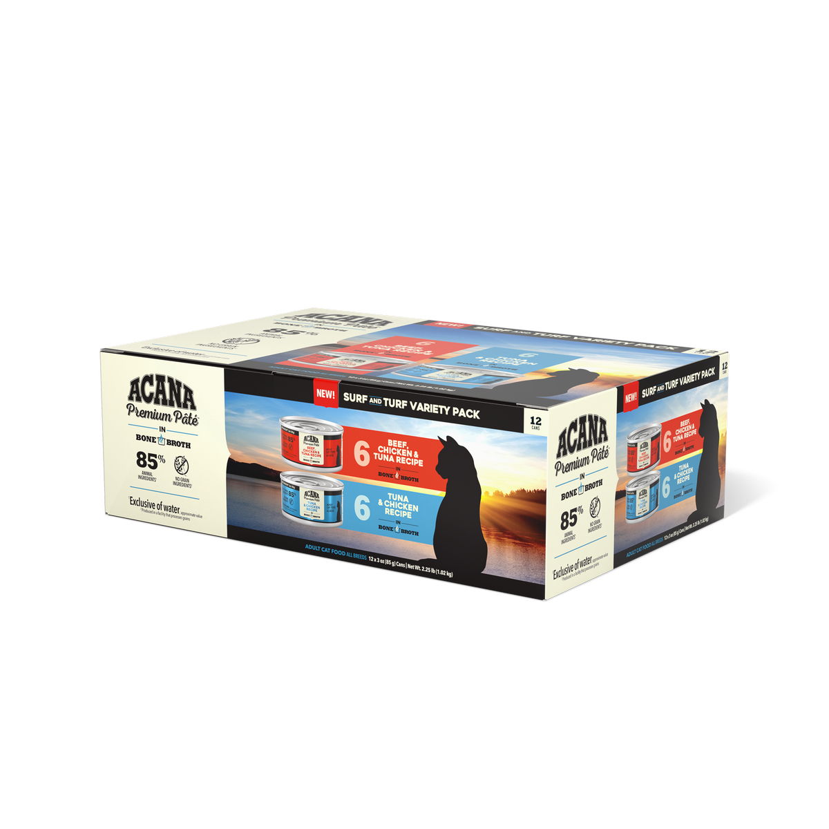 Acana Cat Wet Pate Surf & Turf 3oz- Variety 12 PK (6 x Beef/Chicken/Tuna Recipe & Tuna/Chicken Recipe)