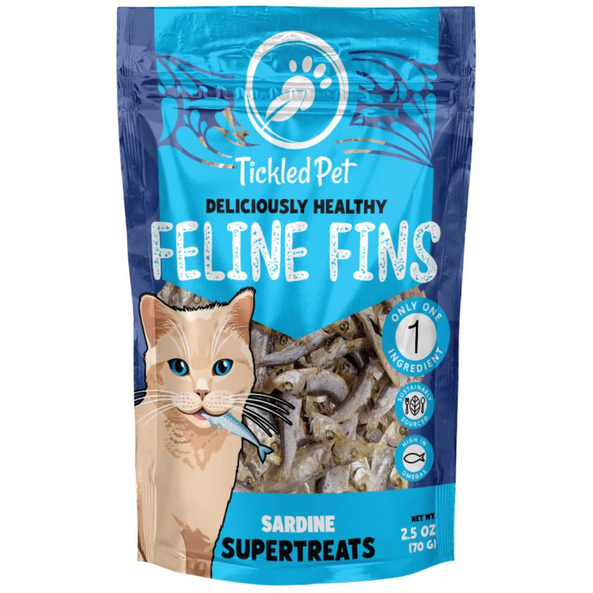 Tickled Pet Feline Finns - Sardine Treats for cats- 2.5oz Bag