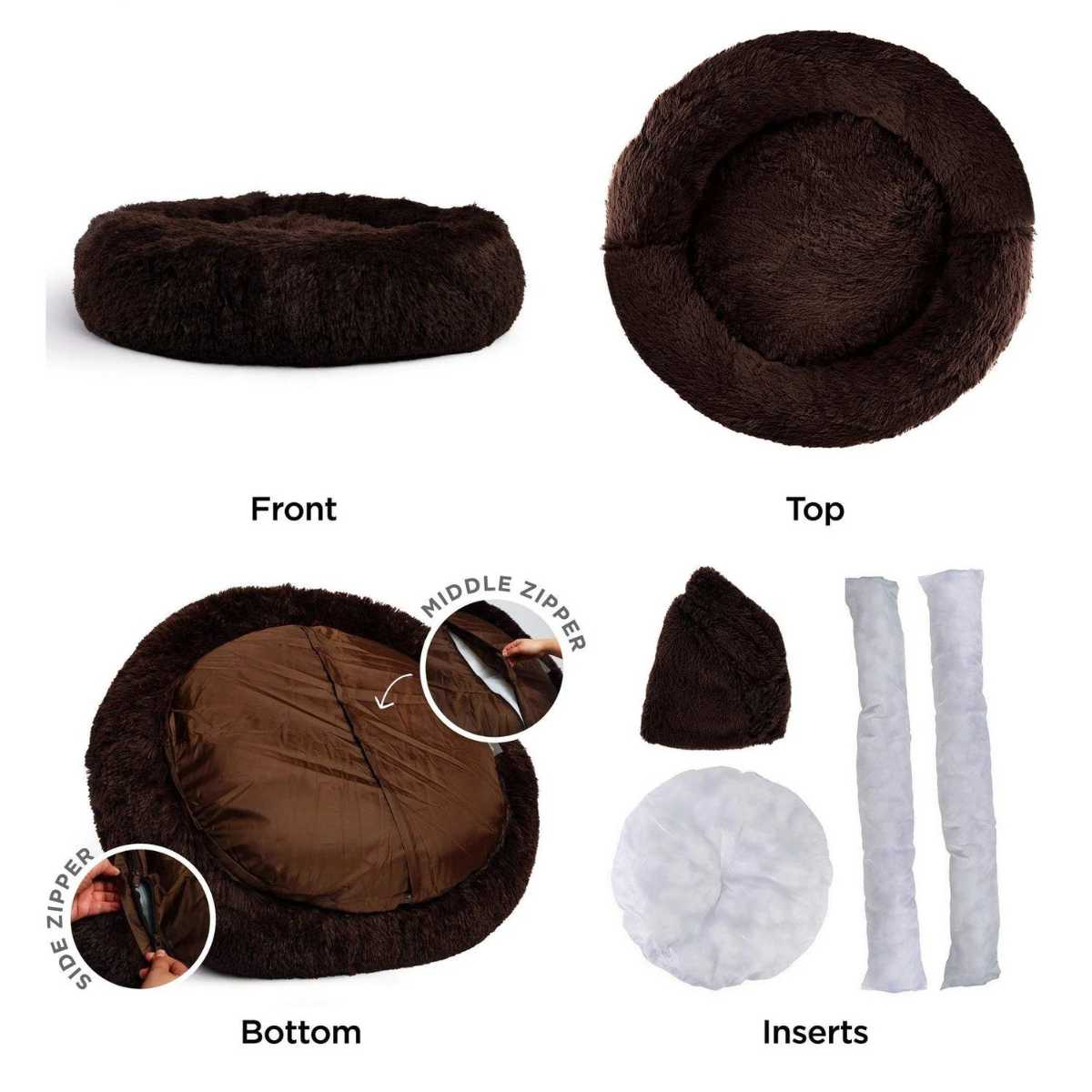 Charming Pet Donut Shag Dark Chocolate Cat/Dog Bed-30x30