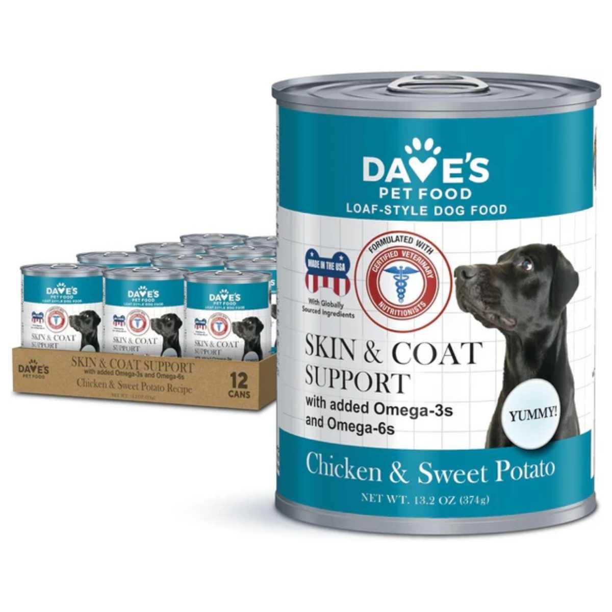 Dave's Pet Food Dog Functional Diets-Skin & Coat Support Chicken & Sweet Potato-12/13.2 oz Cans
