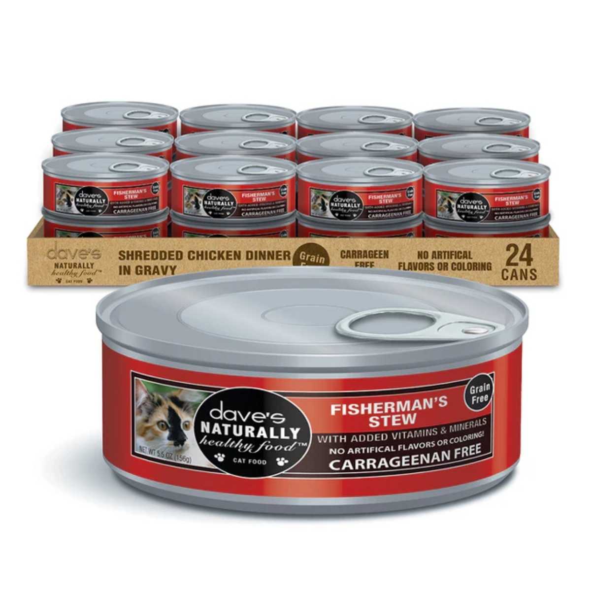 Dave's Pet Food Cat Naturally Healthy Shredded Fishermans Stew-24/5.5 oz Cans