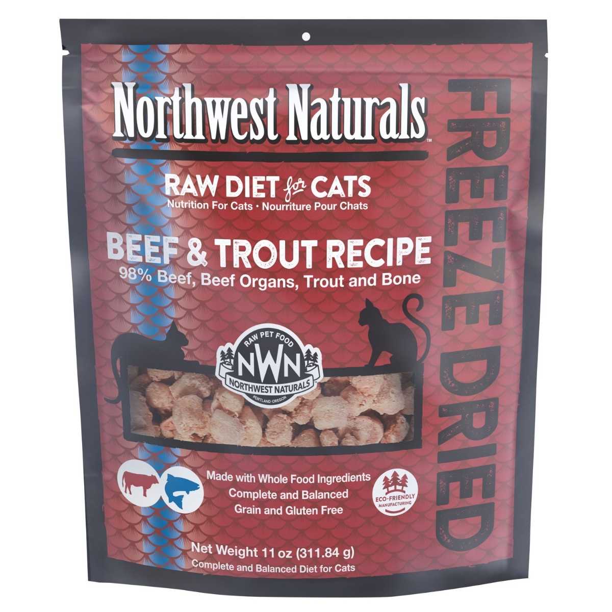 Northwest Naturals Freeze Dried Beef & Trout Cat Recipe-11 oz Bag