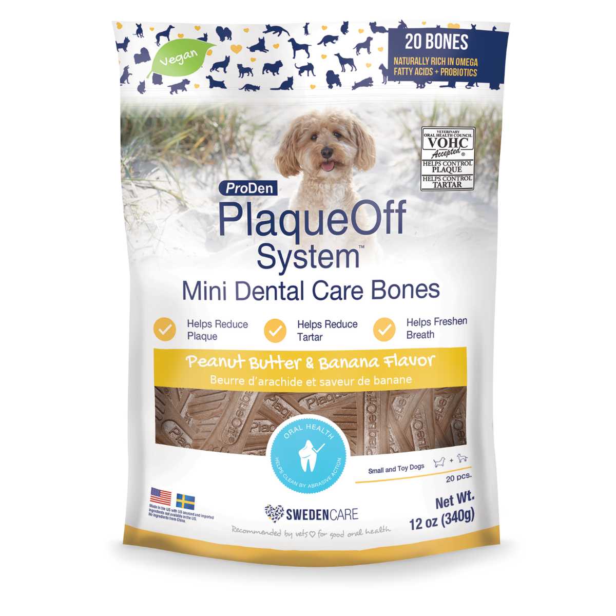 PlaqueOff Min Dental Bones Peanut Butter & Banana-12 oz Bag