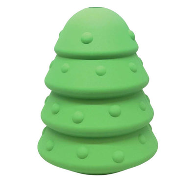 Green stacked tree-shaped toy with rounded bumps, front view, close-up