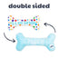 Double-sided dog bone plush toy with colorful polka dots and "It's my Barkday" on one side, light blue with "Pawty!" on the other.