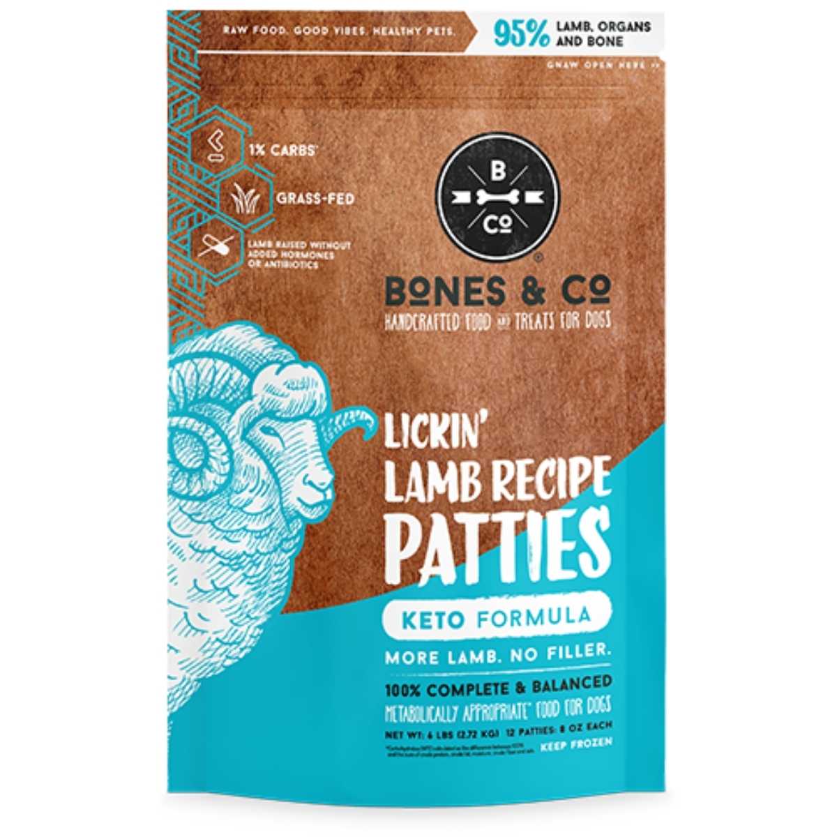 Bones & Co Frozen Raw Lickin' Lamb Recipe Patties-6 lb Bag