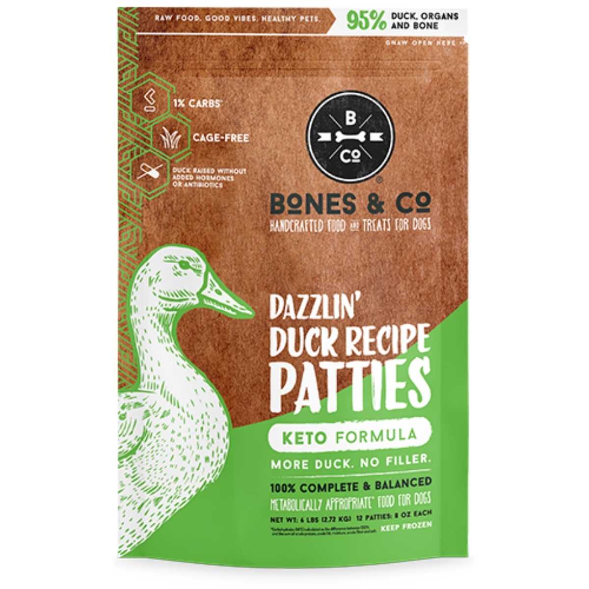 Bones & Co Frozen Raw Dazzlin' Duck Recipe Patties-6 lb Bag