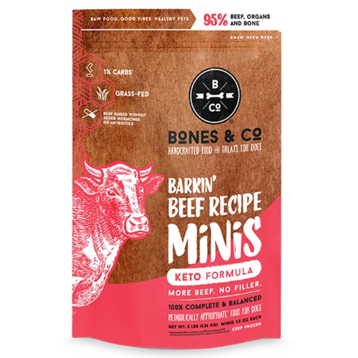 Bones & Co Frozen Raw Barkin' Beef Recipe Minis-3 lb Bag