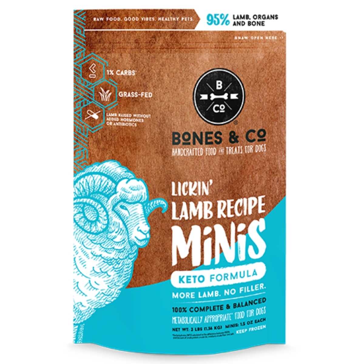 Bones & Co Frozen Raw Lickin' Lamb Recipe Minis-3 lb Bag