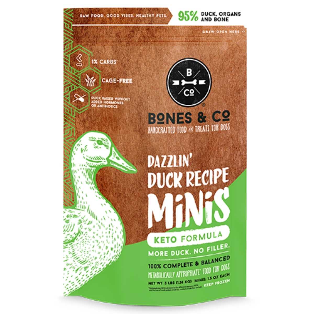 Bones & Co Frozen Raw Dazzlin' Duck Recipe Minis-3 lb Bag