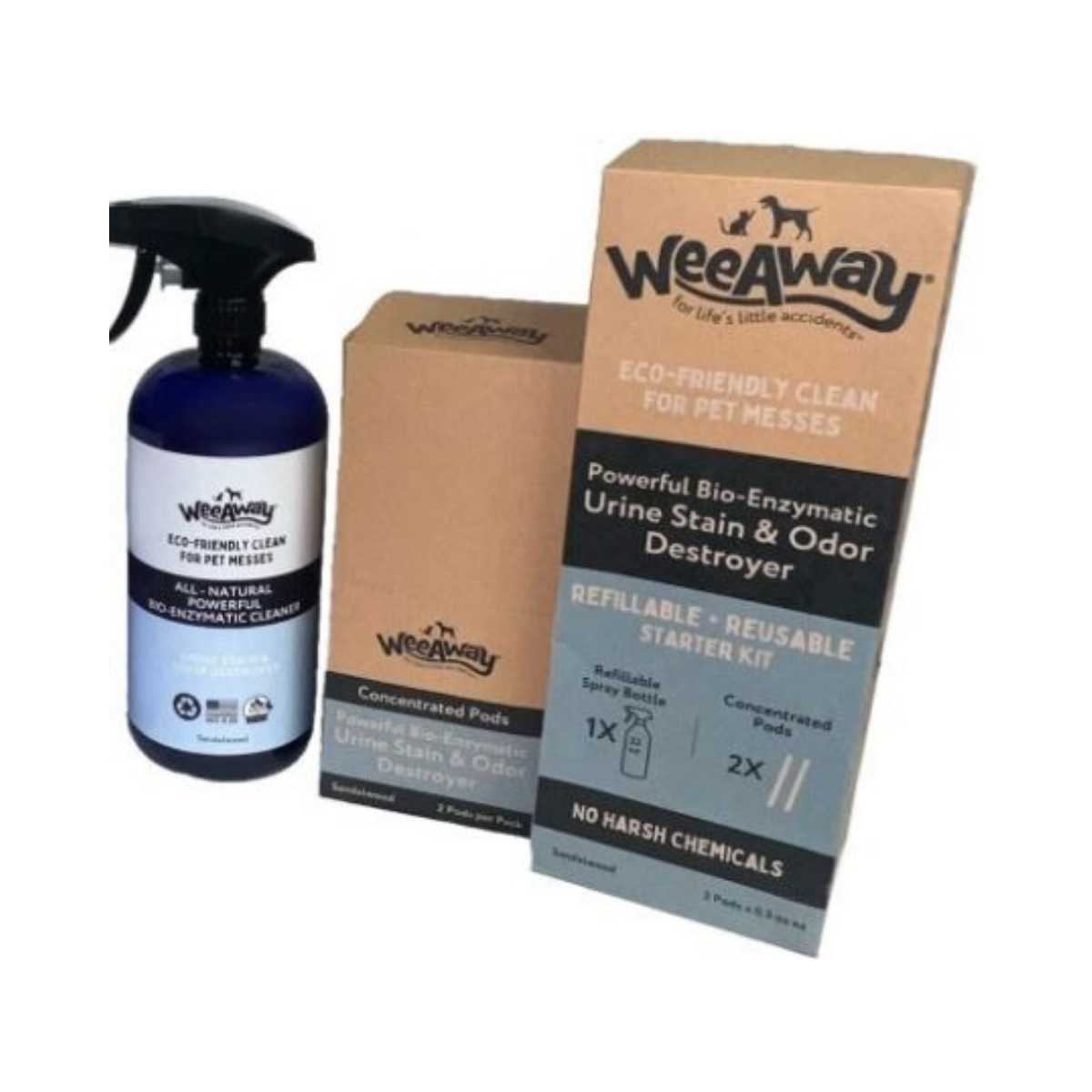 Wee Away Starter Kit Concentrated Pods Sandalwood-Recycled Bottle w/trigger & 1 pouch w/2 pods