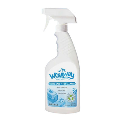 White spray bottle of Wee Away Crate Cage Toy Cleaner, unscented, 16 fl oz, front view packaged product