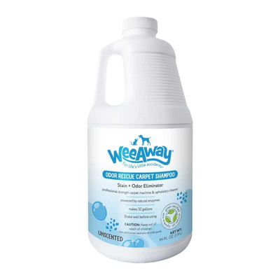 Front view of a white Wee Away Odor Rescue Carpet Shampoo bottle, 64 fl oz, unscented.