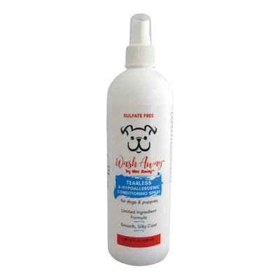 White bottle of Wee Away Tearless & Hypoallergenic Conditioning Spray for dogs, front view, packaged product