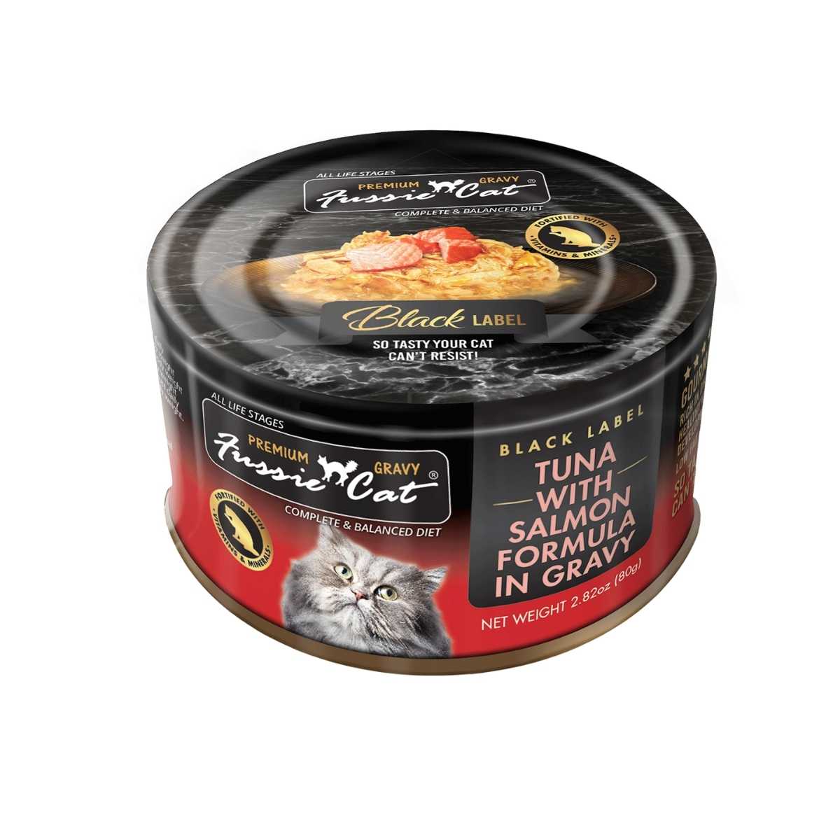Fussie Cat Premium Tuna w/Salmon in Gravy-24/2.82 oz Cans