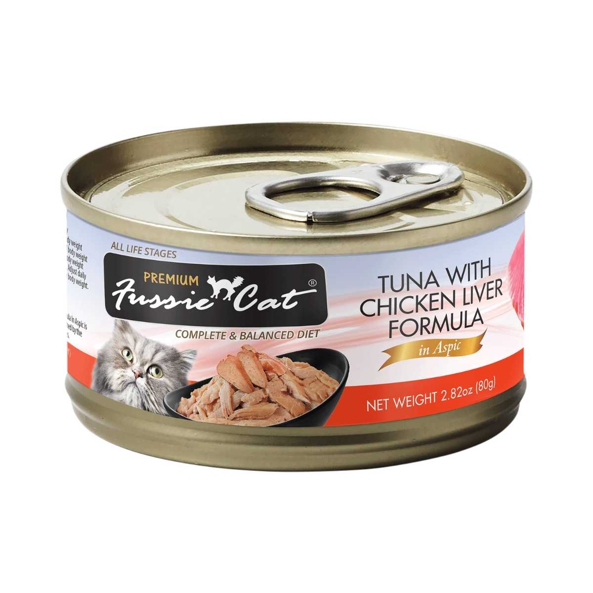 Fussie Cat Premium Tuna w/Chicken Liver Formula in Aspic-24/2.82 oz Cans