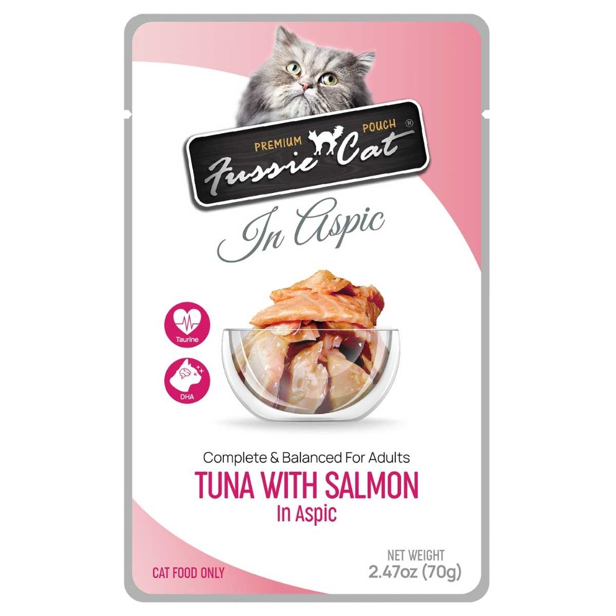 Fussie Cat Premium Tuna w/Salmon in Aspic-12/2.47 oz Pouches
